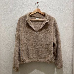 Jacqueline de Yong Faux Fur Teddy Tan Quarter Zip Sweater Women's M